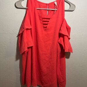 Coral Cold Shoulder Top